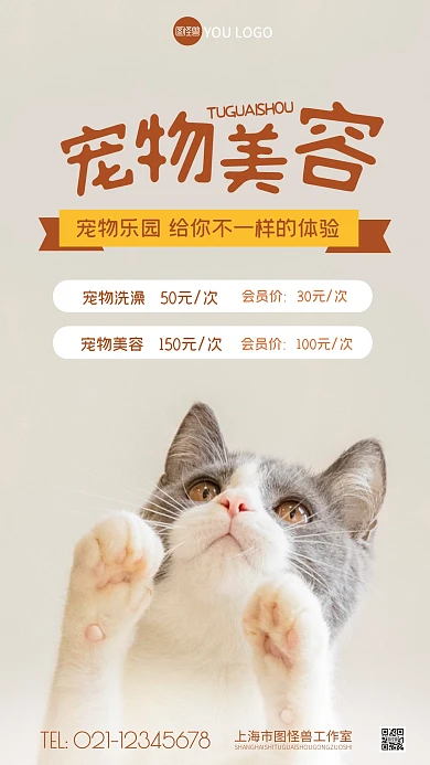 宠物美容价目表宣传摄影图海报
