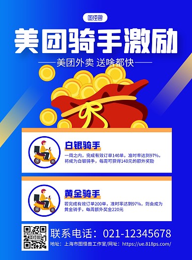 藍(lán)色簡(jiǎn)約美團(tuán)外賣(mài)騎手激勵(lì)紅包獎(jiǎng)勵(lì)宣傳海報(bào)