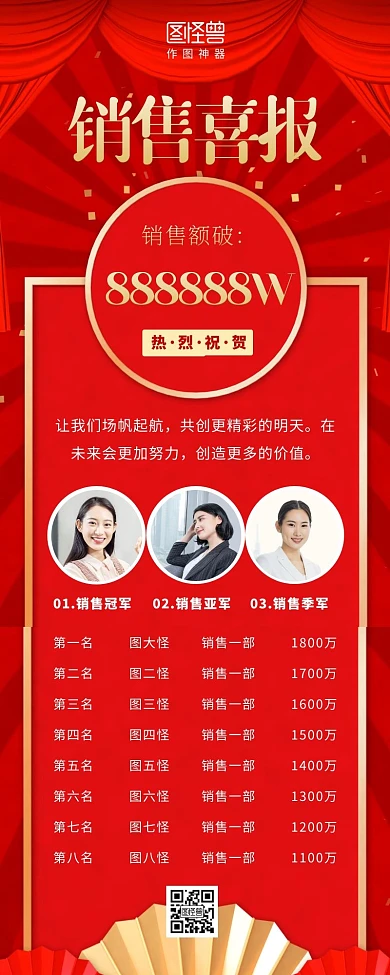 喜报销售战报活动红色大气营销长图