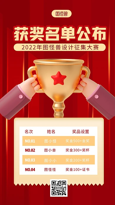 获奖名单公布宣传简约3D海报