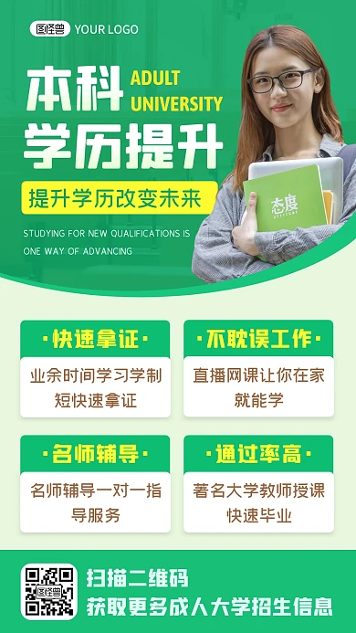 绿色简约成人大学招生简章教育手机海报