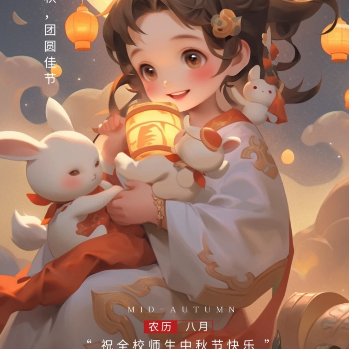 簡約卡通中秋節(jié)學校祝福問候AI動畫風海報