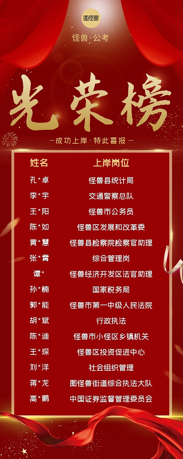 考公上岸喜報(bào)宣傳圖紅色背景教育培訓(xùn)