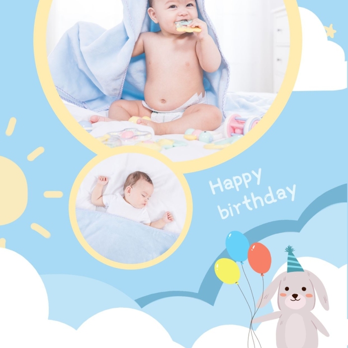 藍(lán)色卡通活潑可愛孩子生日電子相冊