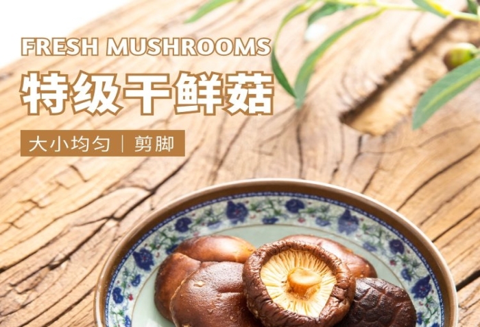 干香菇簡約清新淺褐色菌類食品詳情頁