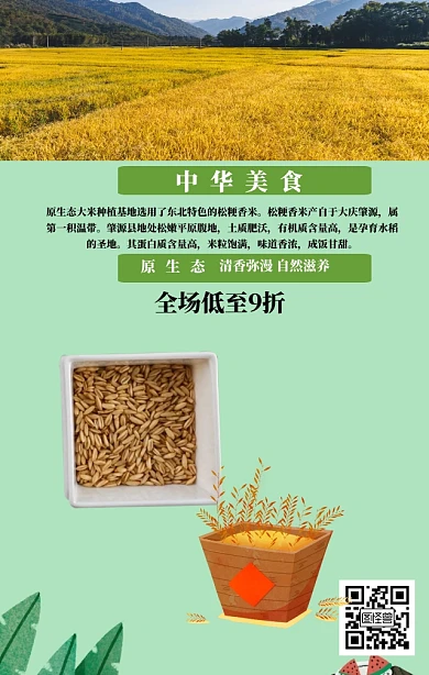 水稻农田简约生态大米促销宣传手机海报
