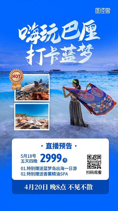 嗨玩巴厘打卡藍(lán)夢國外旅游攝影風(fēng)直播海報(bào)