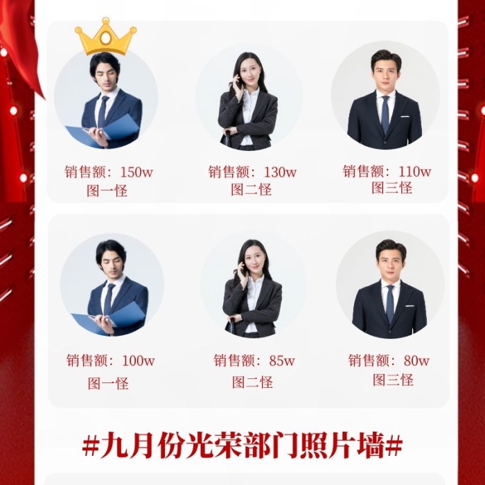 紅色大氣九月喜報銷售榜業(yè)績照片墻長圖