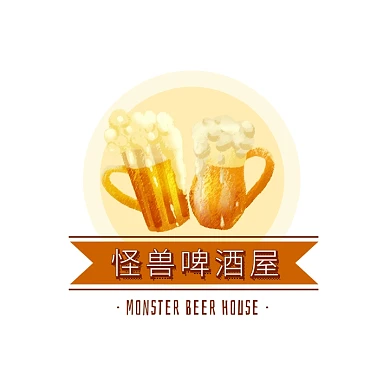 褐色卡通插画啤酒屋饮料头像logo