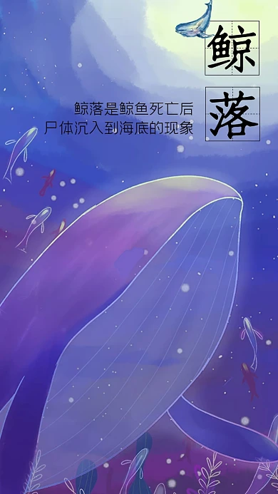 鲸鱼鲸落蓝色卡通手机壁纸