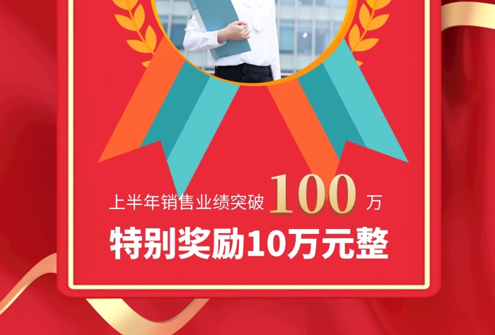 簡約大氣創(chuàng)意紅色銷售獎勵有頭像宣傳海報