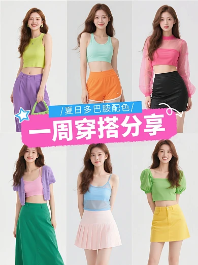 一周穿搭多巴胺配色6宫格小绿书封面