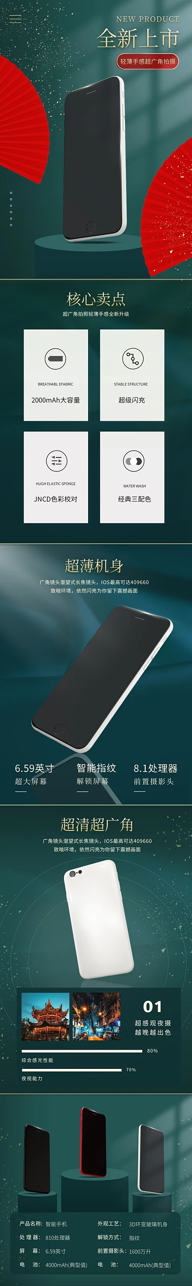 智能手机中国风绿色数码新品上市详情页