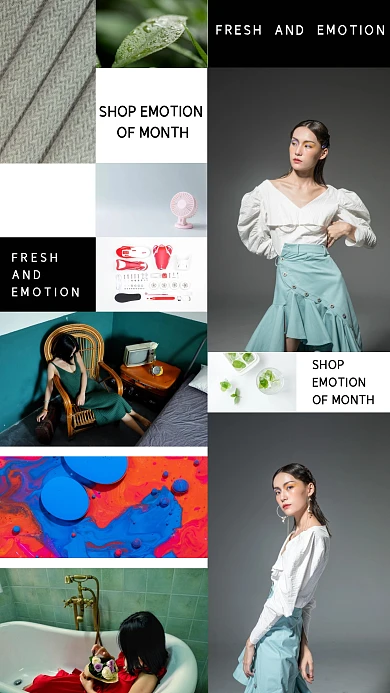 时尚简约少女连衣裙自拍拼图照片相册写真