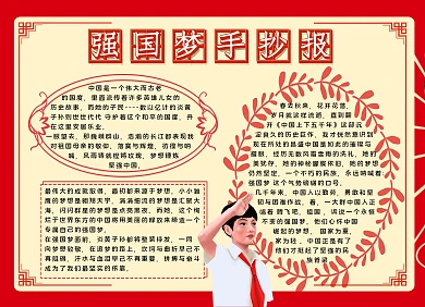 强国梦手抄报北京红色大气