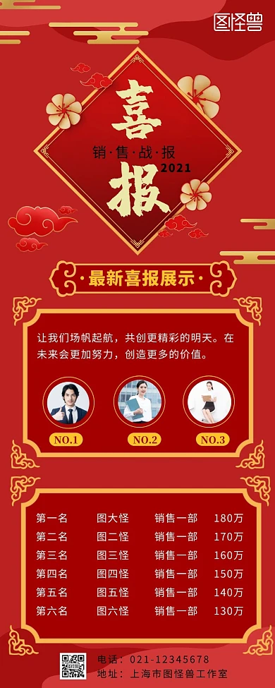 销售喜报文章营销长图宣传红色