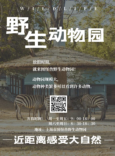 野生动物园简约竖版海报