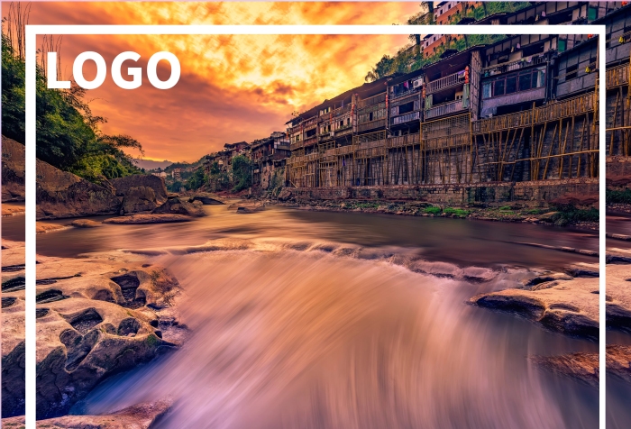 天山峡谷蓝色渐变旅游宣传海报