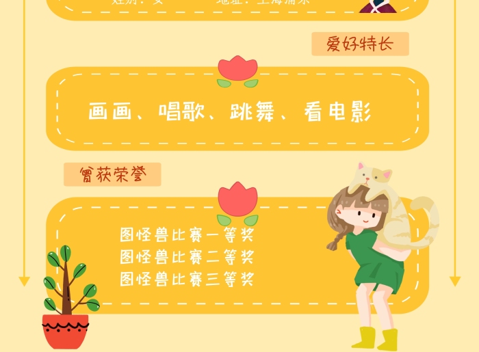 卡通动物女生可爱创意橙色小学生儿童简历