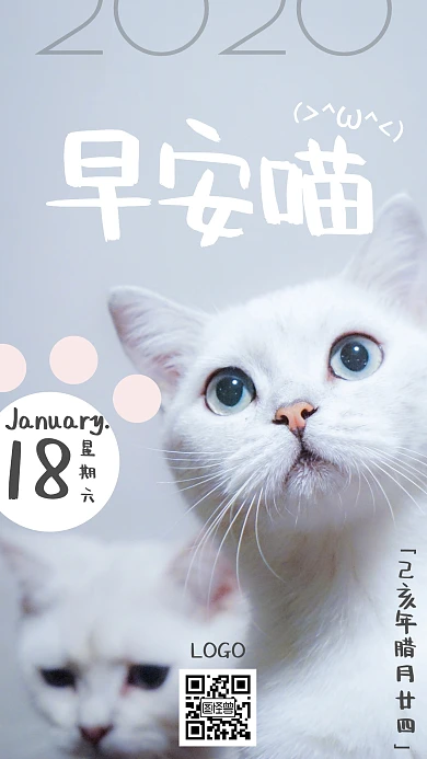 早安可爱萌宠趣味摄影日签猫咪手机海报