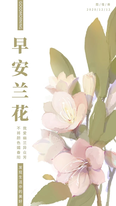 简约清新插画早安兰花日签