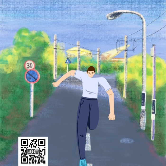 健身做舊卡通油畫效果晚安圖
