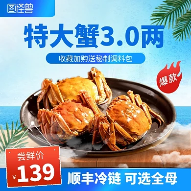 大闸蟹鲜活螃蟹海鲜促销电商主图直通车