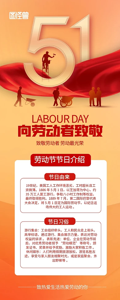 创意五一劳动节节日介绍公众号文章长图