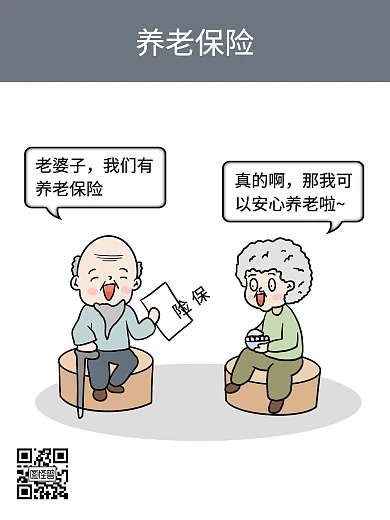 养老保险白色卡通漫画海报