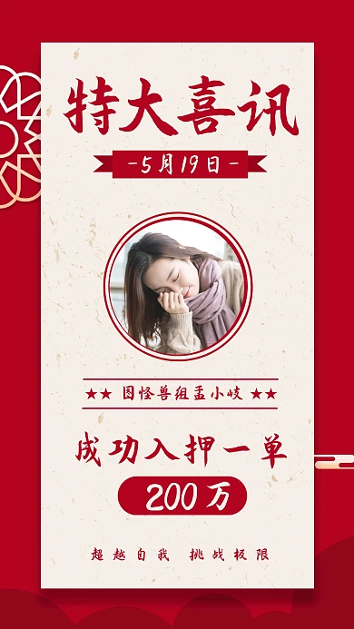 红色特大喜讯人物喜报表彰手机海报