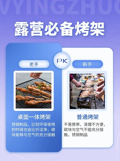 露营必备烤架对比蓝色创意小红书封面