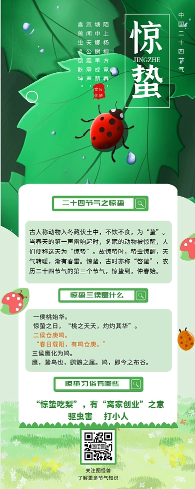 绿色清新惊蛰习俗营销长图