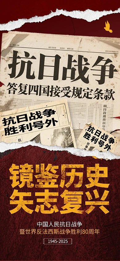 抗日胜利80周年纪念日全屏海报