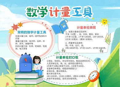 卡通風數(shù)學計量工具小報手抄報