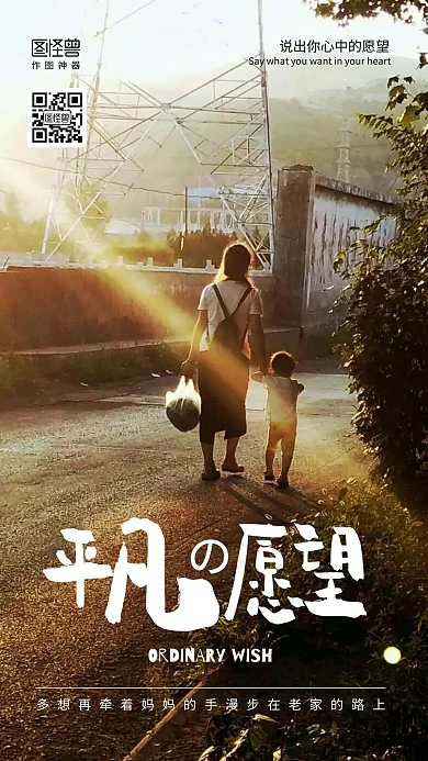 平凡愿望温馨夕阳母子手拉手手机海报
