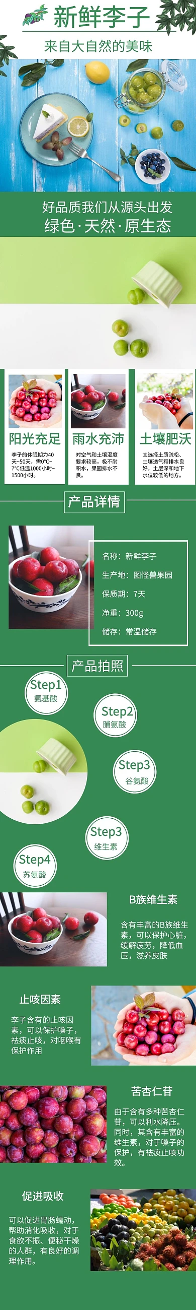 新鲜李子绿色原生态自然详情页