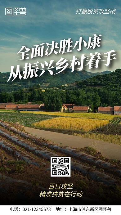 全面决胜小康振兴乡村摄影简约风手机海报