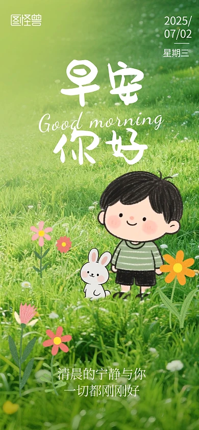 早安你好日签治愈小清新正能量问候海报