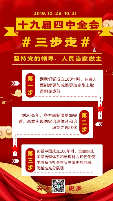 十九届会议十九大三步走红色党政手机海报