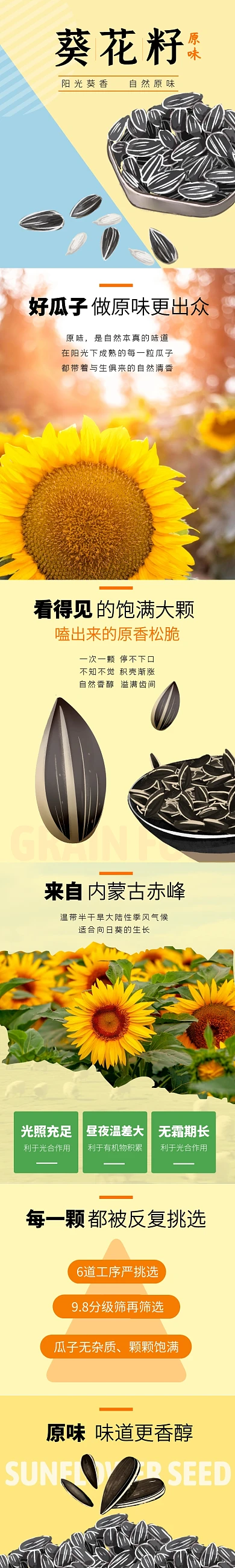 原味葵花籽瓜子黄色淘宝详情页模板