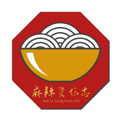 麻辣烫logo简约红底多边形平面标志设计