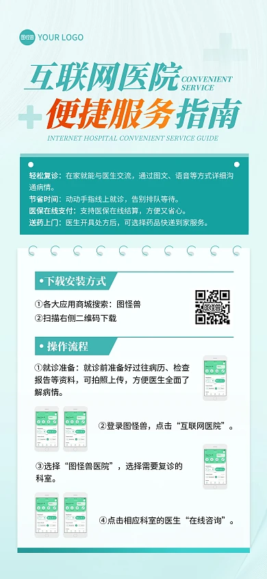 互联网医院便捷服务指南绿色全屏海报