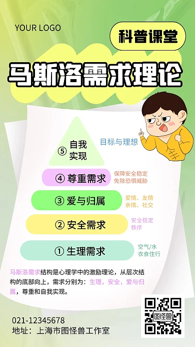 马斯洛需求理论科普模型渐变手机海报