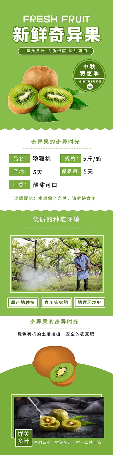 绿色猕猴桃水果促销特价中秋特惠详情页