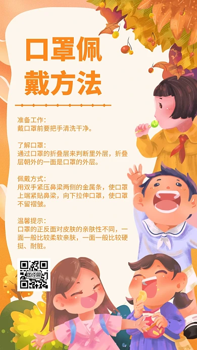 卡通口罩佩戴方法手机海报