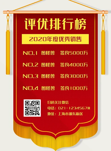 多人评优简约红色竖版海报