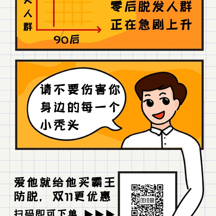 漫畫風(fēng)格雙11防脫生發(fā)產(chǎn)品營銷宣傳海報(bào)