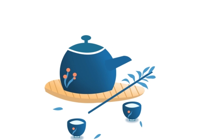 黑色線描茶壺茶杯古風(fēng)茶具電商logo