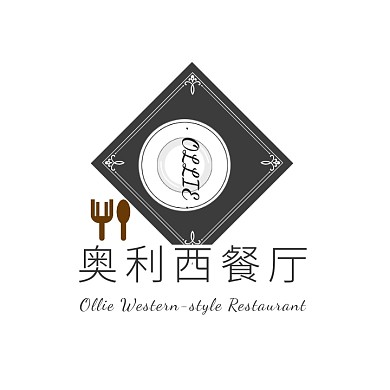 黑色方形餐盤刀叉簡約西餐美食logo