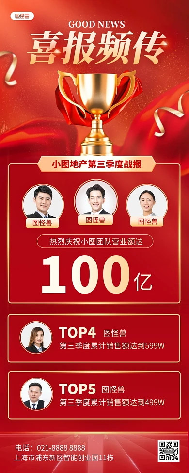 红金销售喜报表彰通报排行榜营销长图
